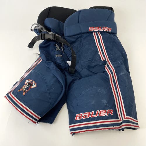 Used Navy Bauer Nexus Custom Elite Pants | Senior Large | NAHL Johnstown | D245