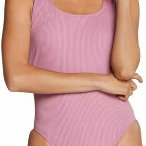 Speedo Women's Ribbed Logo One Piece Swimsuit 8 12 Mauve Orchid Pink