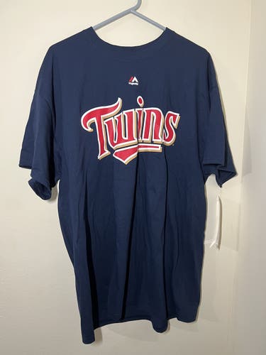 Minnesota Twins MLB Majestic Mens Wordmark T Shirt Navy Blue Size XL
