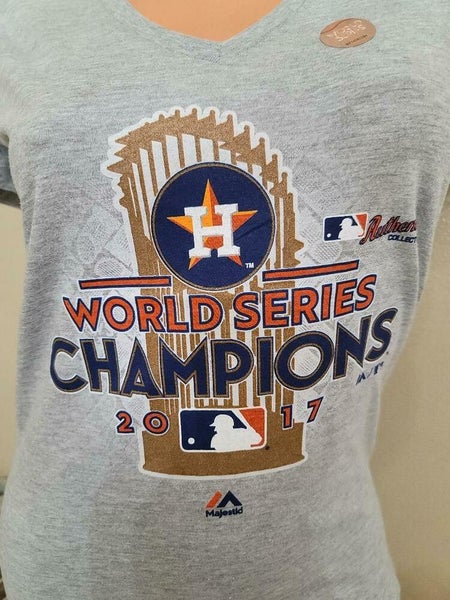 Womens MLB HOUSTON ASTROS 2017 WORLD SERIES CHAMPS T-SHIRT. Gray. sz LARGE  Short