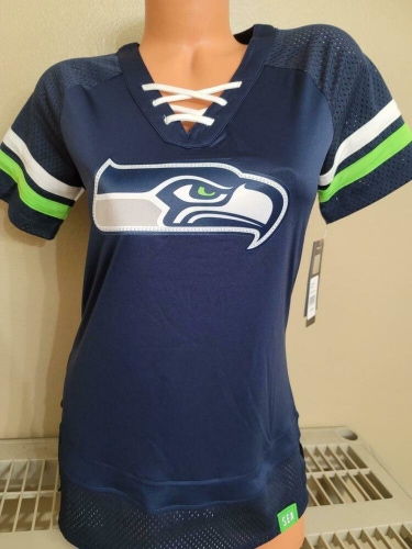 20111 Womens SEATTLE SEAHAWKS V-Neck "Draft Me" Laces Football JERSEY New NAVY
