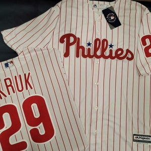 20114 Majestic Phillies JOHN KRUK Vintage Sewn Baseball JERSEY All Sizes