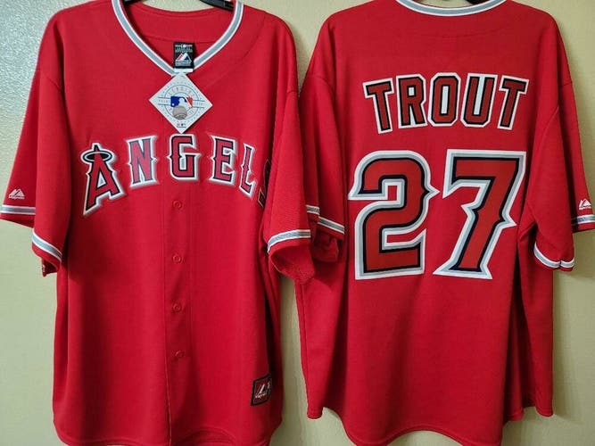 20119 Majestic Mens Anaheim Angels MIKE TROUT PLUS SIZE Baseball Jersey Red NWT
