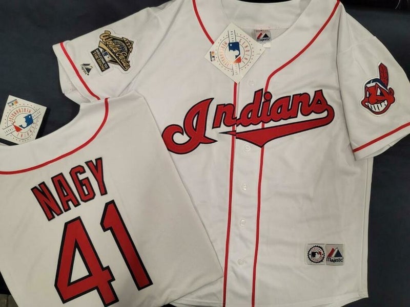 Cleveland Indians 1995 MLB world series Russell Athletic Game Jersey Home  White