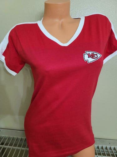 20120 Womens Ladies KANSAS CITY CHIEFS "V-Neck" Football Jersey Ringer Shirt NEW