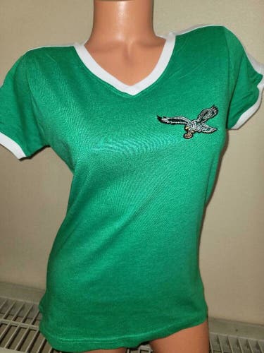 20120 Womens Vintage PHILADELPHIA EAGLES "V-Neck" Football Jersey Ringer Shirt