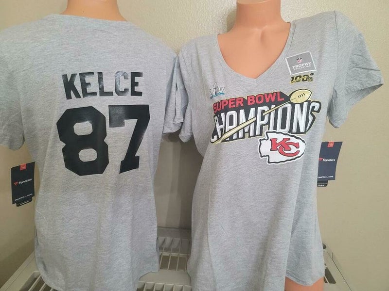 Womens Chiefs TRAVIS KELCE V-Neck PLUS SIZE Super Bowl LIV CHAMPIONS Shirt  NWT