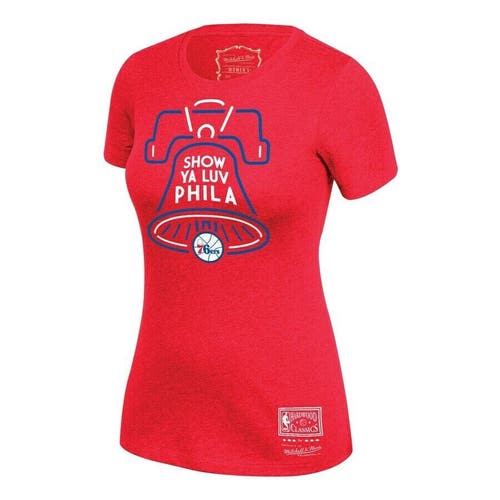 Philadelphia 76ers Mitchell & Ness Womens Hardwood Classics T-Shirt Red NWT