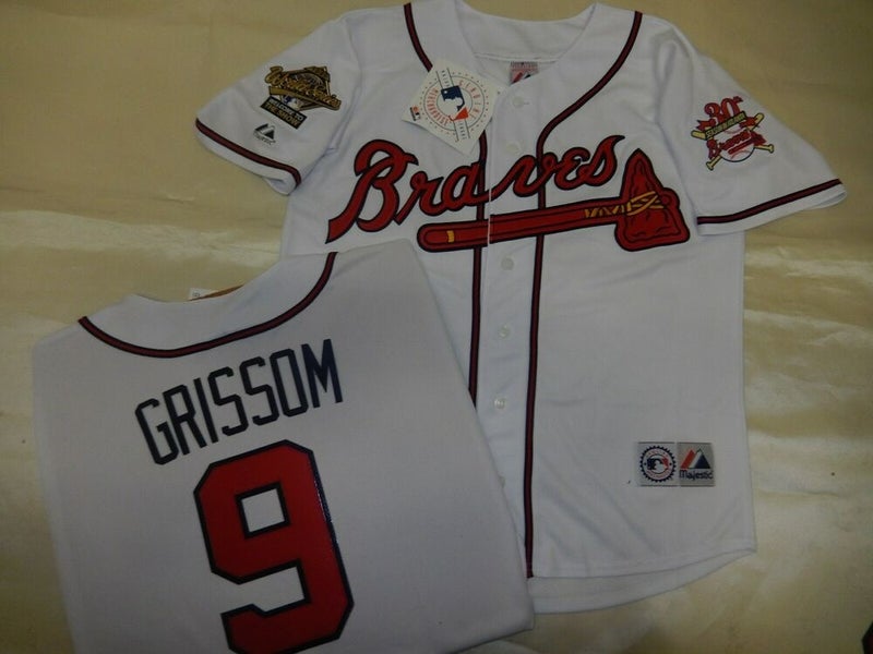 MARQUIS GRISSOM  Atlanta Braves 1995 Away Majestic Throwback Baseball  Jersey