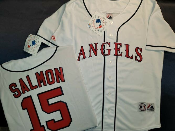 11111 Mens California Angels TIM SALMON Vintage Baseball Jersey White NWT