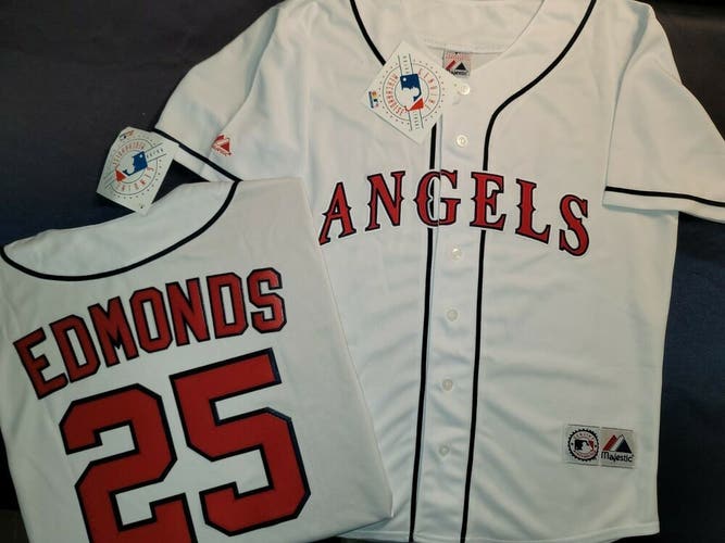 11111 Mens California Angels JIM EDMONDS Vintage Baseball Jersey White NWT