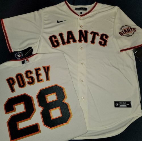1923 Mens Nike San Francisco Giants BUSTER POSEY 100% REAL Sewn JERSEY Creme New