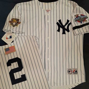 1820 Majestic 2001 World Series New York Yankees DEREK JETER Sewn JERSEY WHT