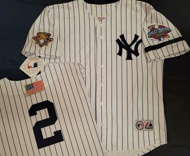 1820 Majestic 2001 World Series New York Yankees DEREK JETER Sewn JERSEY WHT
