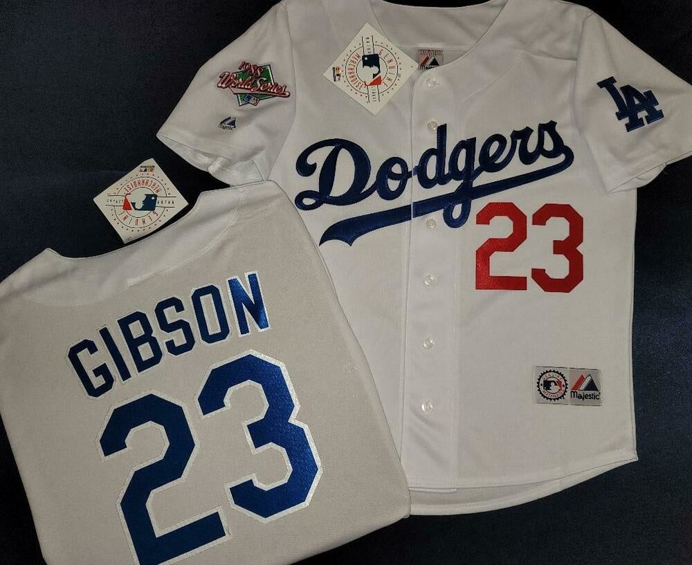 MAJESTIC  KIRK GIBSON Los Angeles Dodgers 1988 Away Baseball Jersey