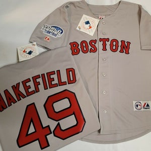 Majestic Boston Red Sox TIM WAKEFIELD 2004 World Series Baseball JERSEY GRAY