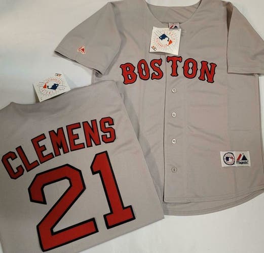 1827 Majestic Boston Red Sox ROGER CLEMENS Vintage Baseball JERSEY GRAY New