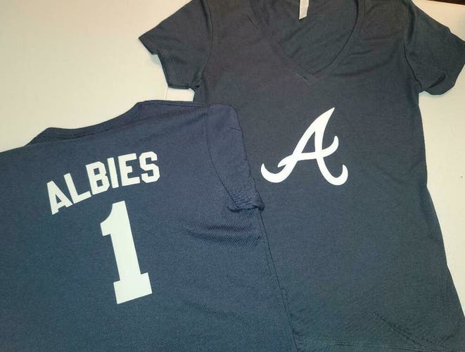 11021 Womens Atlanta Braves OZZIE ALBIES V-Neck Baseball Jersey Shirt Blue New