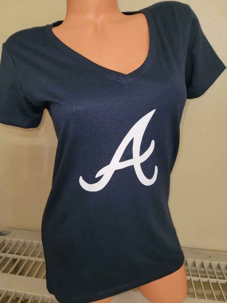 11021 Womens Atlanta Braves AUSTIN RILEY V-Neck Baseball Jersey Shirt Blue  New