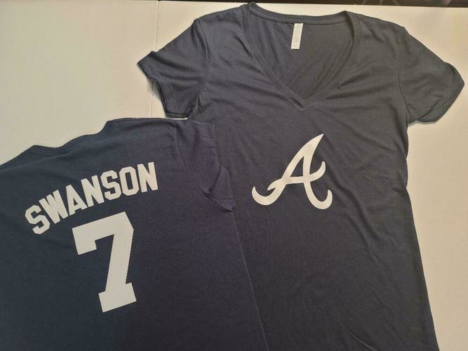 11021 Womens Atlanta Braves DANSBY SWANSON V-Neck Baseball Jersey Shirt Blue New