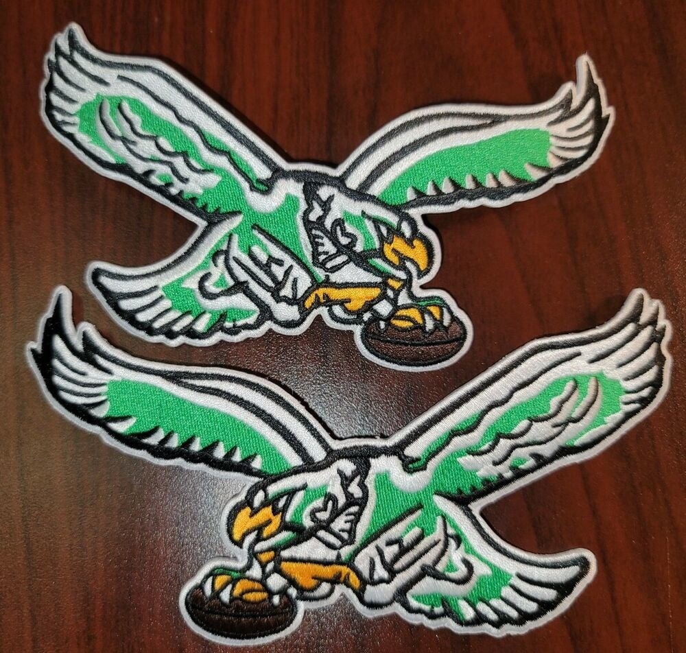 (2)-Philadelphia Eagles vintage embroidered iron on logo patches 4” X 2.5”