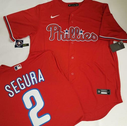 1811 Mens Nike Philadelphia Phillies JEAN SEGURA 100% REAL Sewn JERSEY RED New