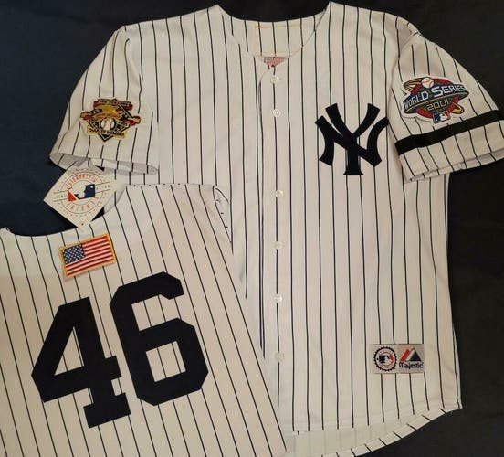 1820 Majestic 2001 World Series New York Yankees ANDY PETTITTE Sewn JERSEY WHT