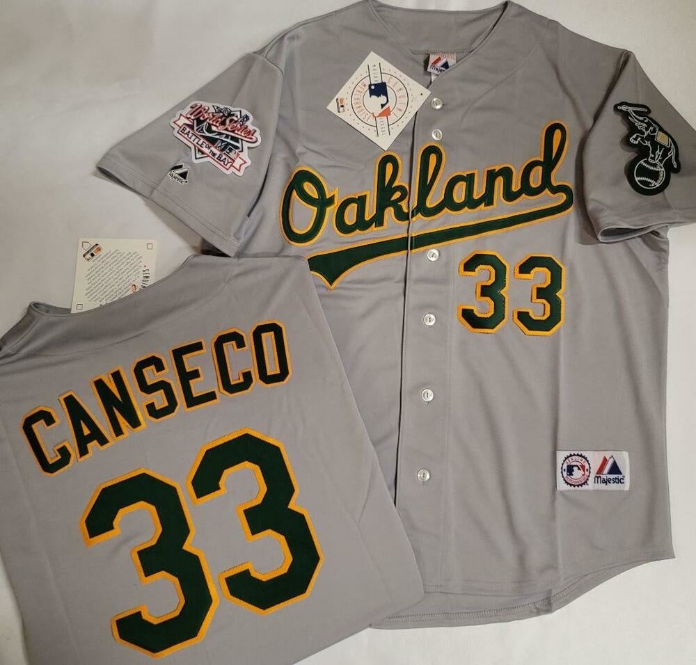 JOSE CANSECO OAKLAND ATHLETICS A'S JERSEY NEW MAJESTIC 89 WORLD SERIES  PK SZ