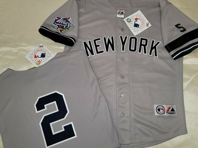 1304 Majestic 1999 World Series New York Yankees DEREK JETER Sewn JERSEY Gray