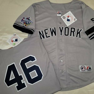 1304 Majestic 1999 World Series New York Yankees ANDY PETTITTE Sewn JERSEY Gray