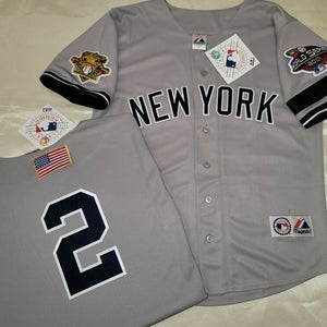 1304 Majestic 2001 World Series New York Yankees DEREK JETER Sewn JERSEY Gray