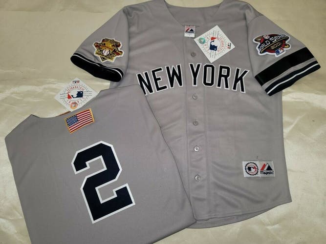 1304 Majestic 2001 World Series New York Yankees DEREK JETER Sewn JERSEY Gray