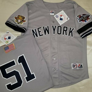 1304 Majestic 2001 World Series New York Yankees BERNIE WILLIAMS Sewn JERSEY GRY