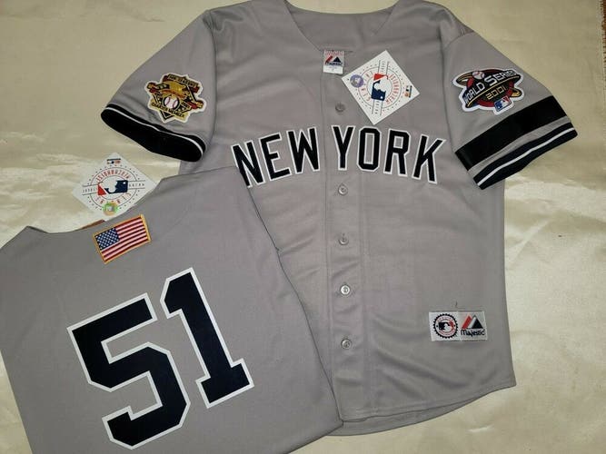 1304 Majestic 2001 World Series New York Yankees BERNIE WILLIAMS Sewn JERSEY GRY