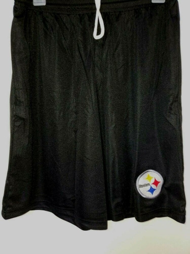 0724-1 BOYS  PITTSBURGH STEELERS Polyester Jersey SHORTS Embroidered BLACK New