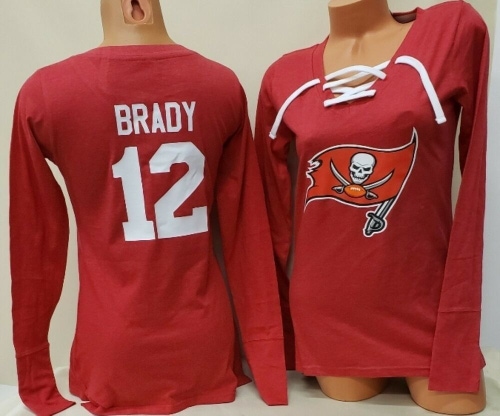 1124 Womens Tampa Bay Buccaneers TOM BRADY Long Sleeve Football Jersey SHIRT Red