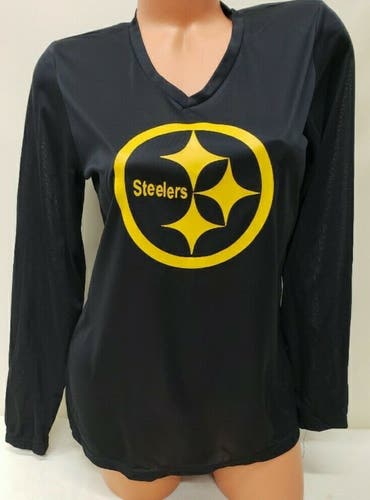 01210 Womens Ladies PITTSBURGH STEELERS V-Neck Long Sleeve POLYESTER Shirt New