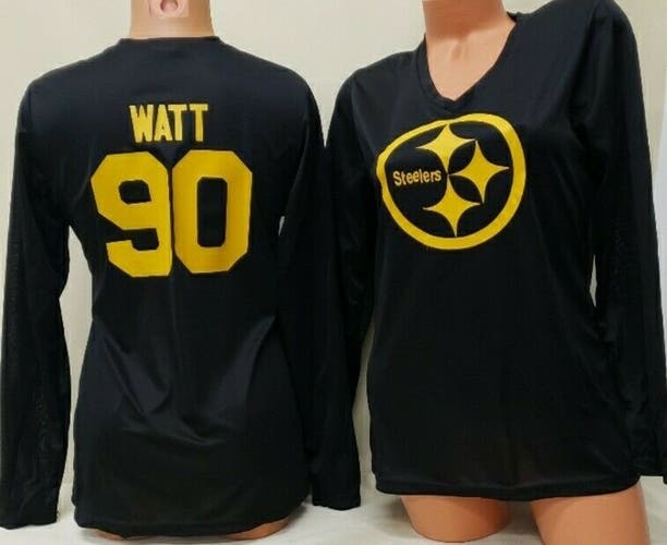 01210 Womens Pittsburgh Steelers TJ WATT V-Neck Long Sleeve POLYESTER Shirt New