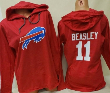 20117 WOMENS Buffalo Bills COLE BEASLEY Hooded long Sleeves Jersey Shirt RED New