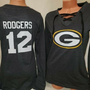 1119 Womens Green Bay Packers AARON RODGERS Football Long Sleeve SHIRT Black New