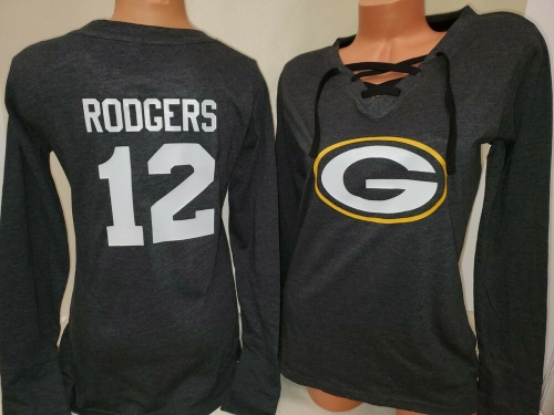 1119 Womens Green Bay Packers AARON RODGERS Football Long Sleeve SHIRT Black New