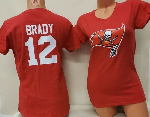 1124 Womens Ladies Tampa Bay Buccaneers TOM BRADY Crew Neck Football SHIRT RED