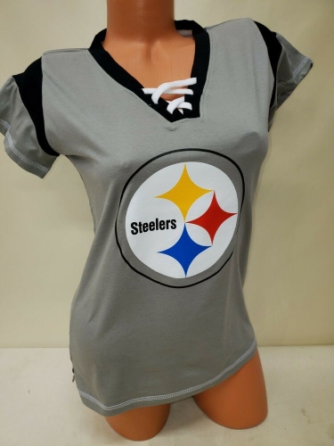 01127 Womens Ladies PITTSBURGH STEELERS Football Laces  Jersey SHIRT Silver NEW