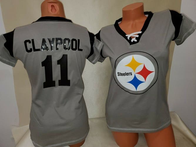 01127 Womens Ladies Steelers CHASE CLAYPOOL Football Laces  Jersey SHIRT Silver