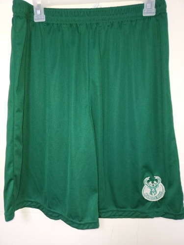 0724 Mens NBA MILWAUKEE BUCKS Polyester Jersey SHORTS Embroidered GREEN New