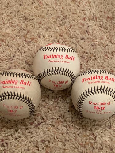 Set of 3 SSK 7 9 and 12 ounce Weighted Training Leather Baseballs