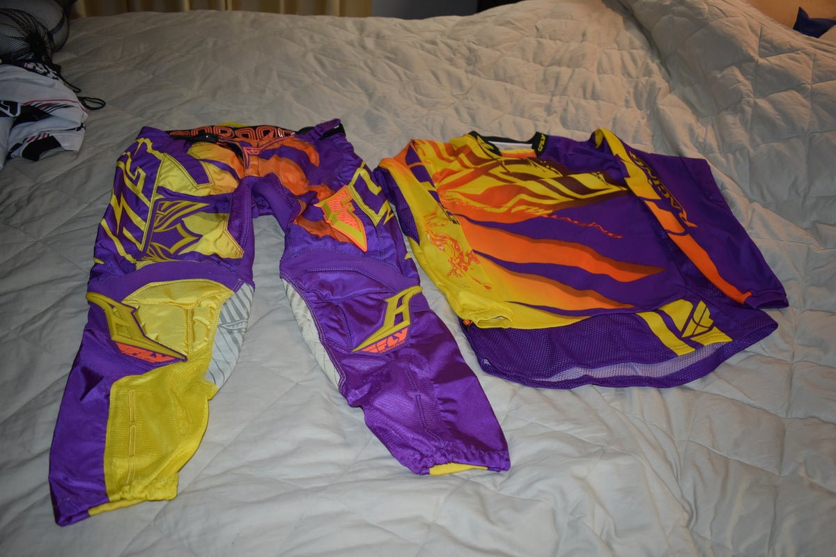 Fly Racing Kinetic Inversion Motocross Pant/Jersey Set, Yellow/Purple, W 3-4/Small - Top Condition!
