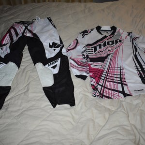 Thor Phase Motocross Race Set, White/Black, Women's 5-6/Small - Top Condition!