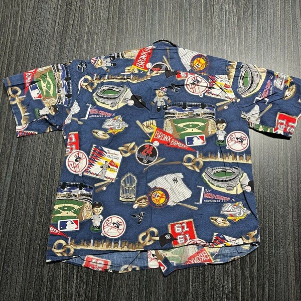 New York Yankees Button Down Shirt Men XL Adult Blue Reyn Spooner