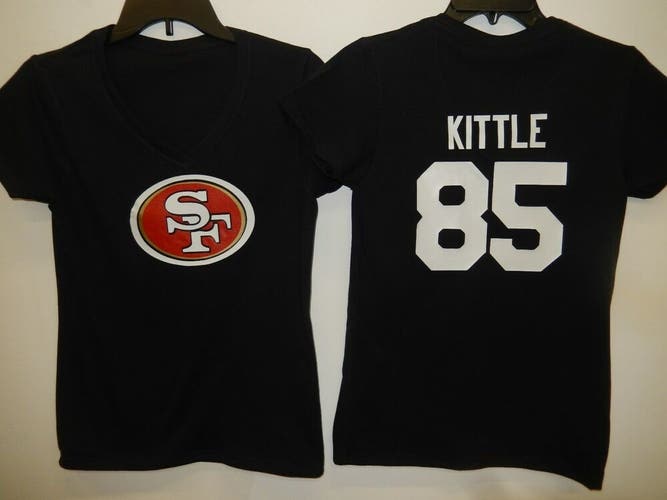 20117 Womens NFL Apparel SAN FRANCISCO 49ers GEORGE KITTLE V-Neck SHIRT BLACK